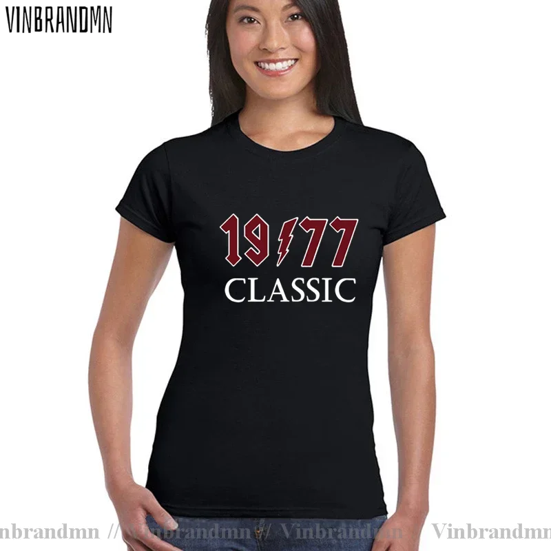 Hecho en 1977, cumpleaños Rock Classic, todas las piezas originales, camisetas para mujer, camiseta informal, transpirable, regalos de 44 cumpleaños para el día de la madre