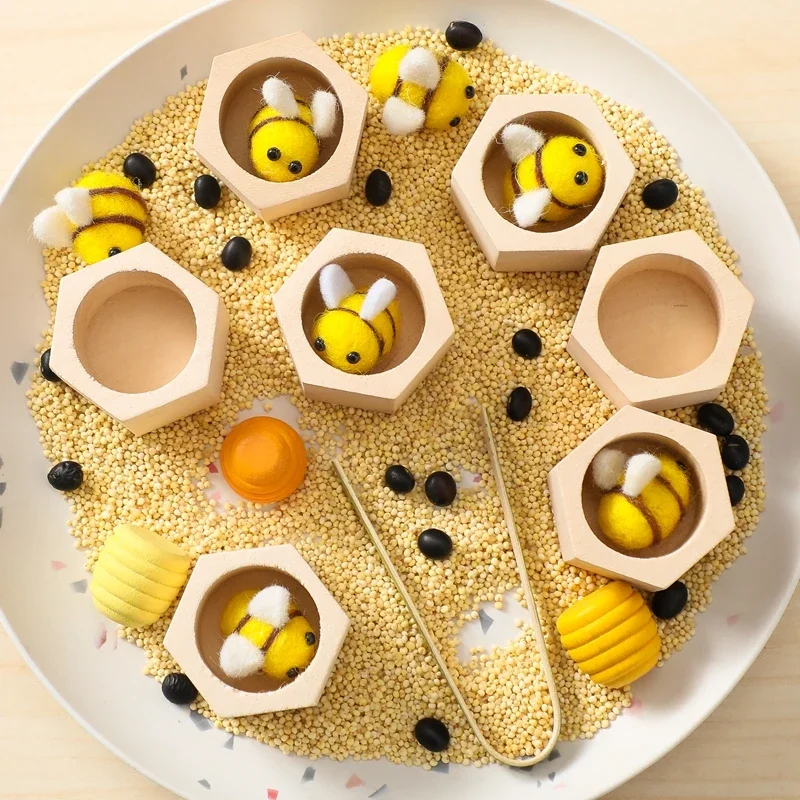 木製パズル蜂のおもちゃモンテッソーリ子供向け細かい運動能力マッチングゲーム早期教育ギフト