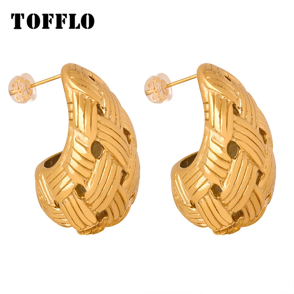 TOFFLO Stainless Steel Woven Droplet Shaped Earrings Hollow Stud Earrings Personalized Jewelry For Women BSF1122