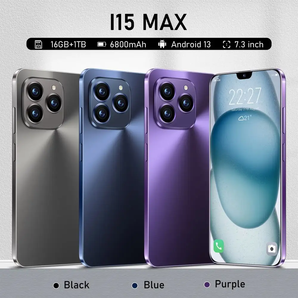 

Deluxe Original Global Version I15 Max smartphone with HD7.3 Screen 16G + 1T 5G 6800Ah Android13 Unlocked Mobile Phones