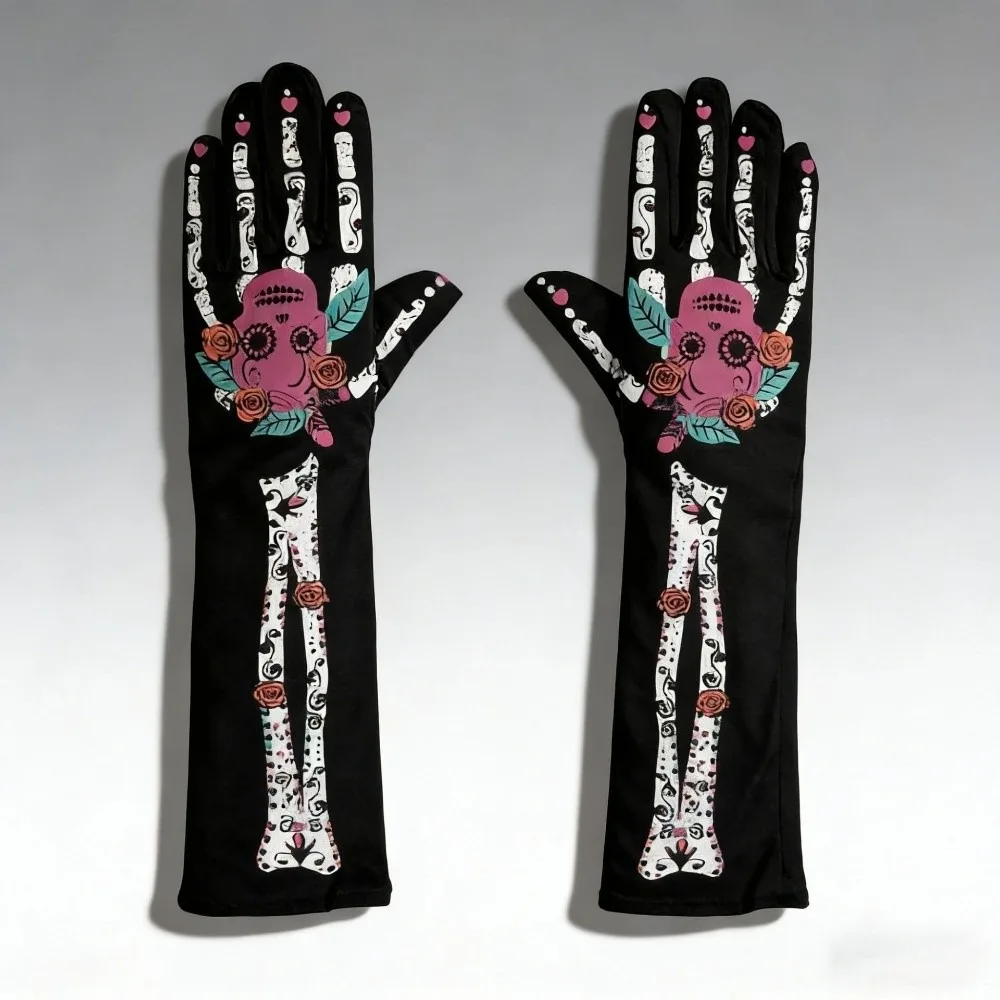 Creative 3D Skeleton Design Halloween Gloves Convex Unisex Design Skeleton Gloves Long Halloween Costume Gloves Halloween Party