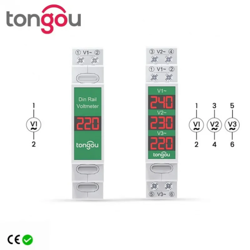 

Din Rail Mount Single Three Phase Voltage Meter Ac 60-450V Mini Modular Voltmeter Gauge Indicator LED Digital Display Detector