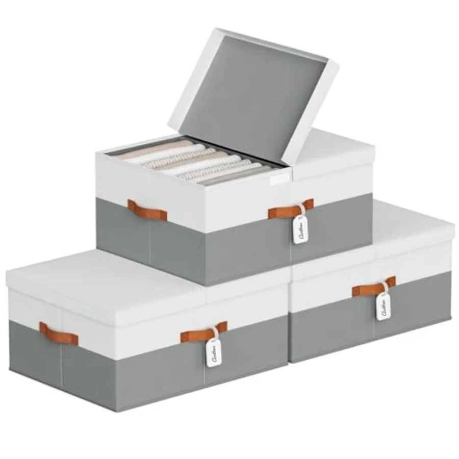 

Очень большие контейнеры для хранения - коробки для хранения вещей в шкафу с двойной открывающейся крышкой и разделительной перегородкой, штабелируемые органайзеры для одежды из ткани