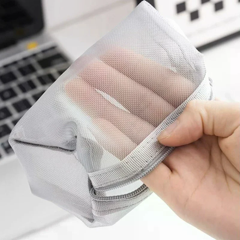 Handheld Square Nylon Mesh Cosmetic Bag Mini Wash Bag Stationery Case Coin Purse Pouch Key Lipstick Earphone Organizer view 5