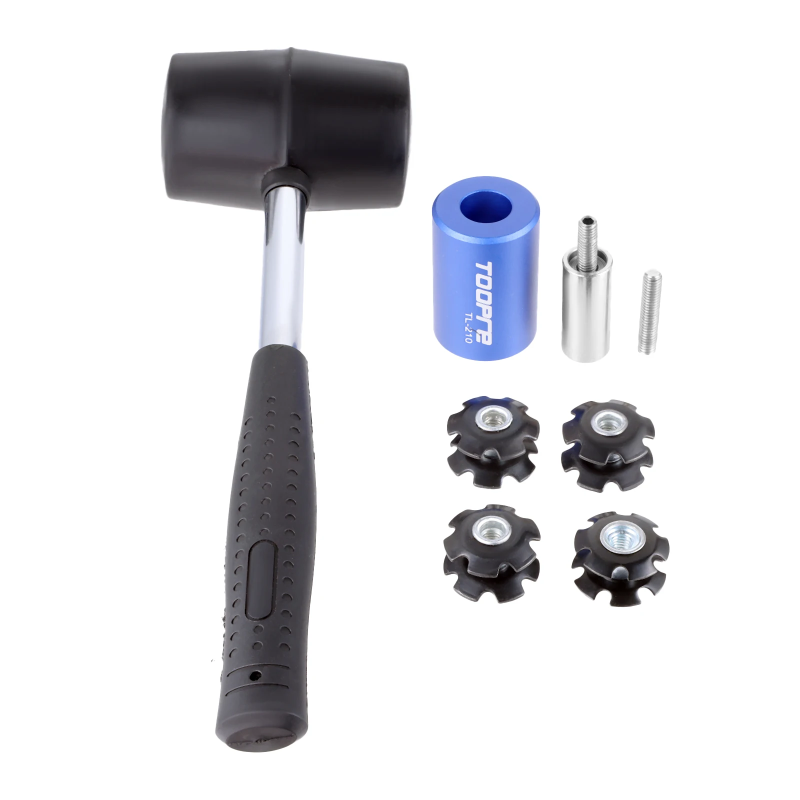 

Инструмент для установки звездообразной гайки вилки велосипеда с 4 бесплатными звездчатыми гайками включает в себя резиновым молотком для большинства велосипедных аксессуаров