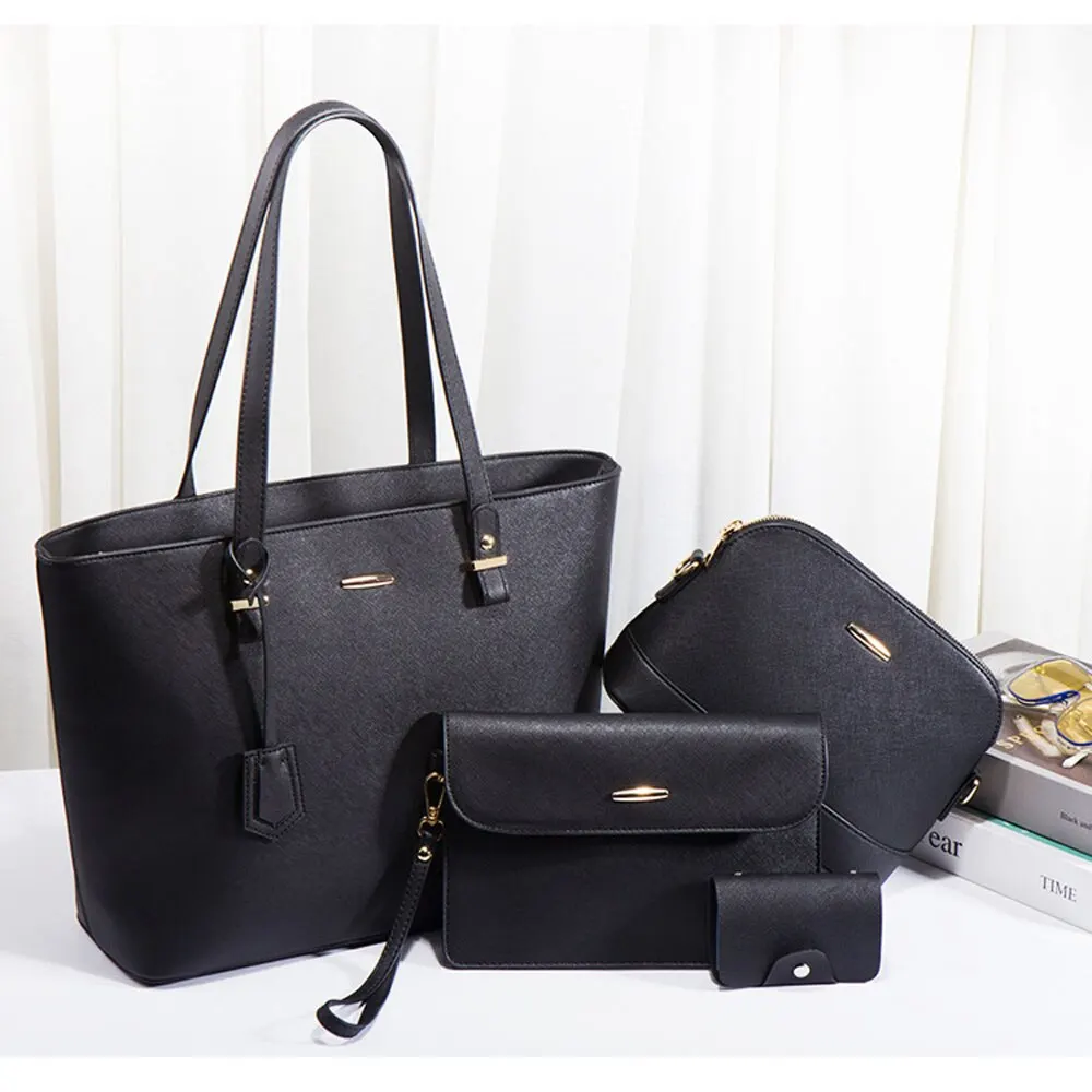 4Psc Set Women Handbags Large Capacity Women Bag Ladies Leather Tote Shoulder Bags PU Leather Purse Block Handle Tote Bags