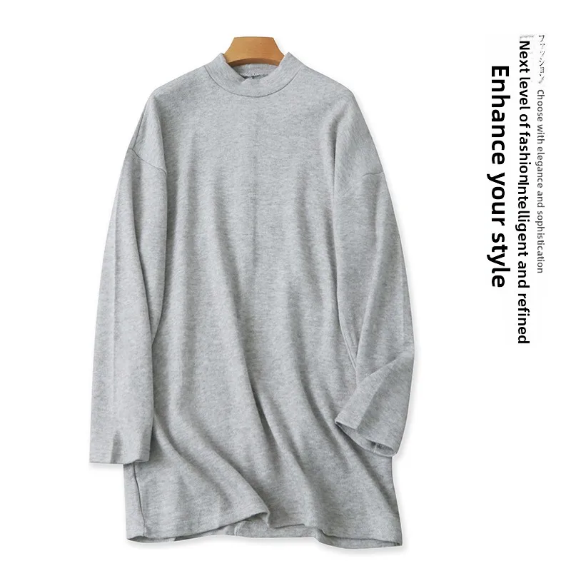 

Spring Autumn Knitted Sweater Medium Length Long Sve Overhead Versatile Simple Design Women's Faion round Ne 2823
