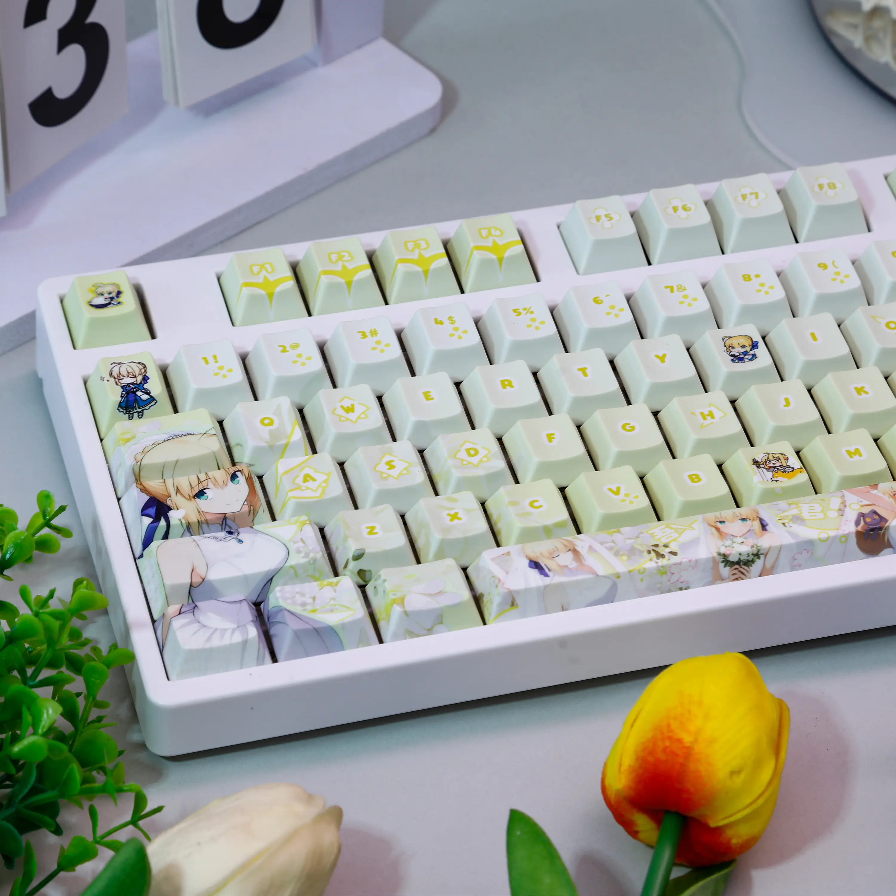 FGO Today's Menu for The Emiya Family Saber Keycaps PBT Key Cap Dye-Sub Keycaps Anime Key Caps for ANSI Made68 Mad68 Wooting60