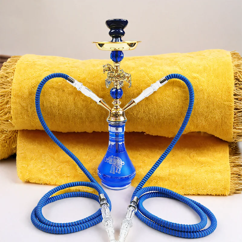 

Golden horse,Blue,21in\53cm Medium,Double Hose 2,Bar Shisha Full Set Luxury Smoking Pipe Hookah Set,Glass Vase,Ceramics bowl