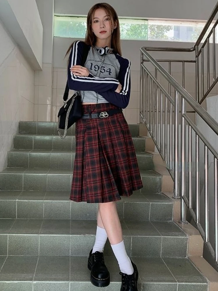 Skirts Women Plaid Retro Design Streetwear All-match Casual Korean Style Ladies Preppy Empire Trendy Folds Faldas Summer Classic