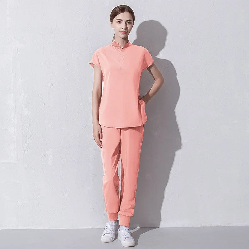 Elestic enfermera Color sólido elegante Scrubs mujeres salón hermoso Spa ropa de trabajo médico uniforme de peluquería