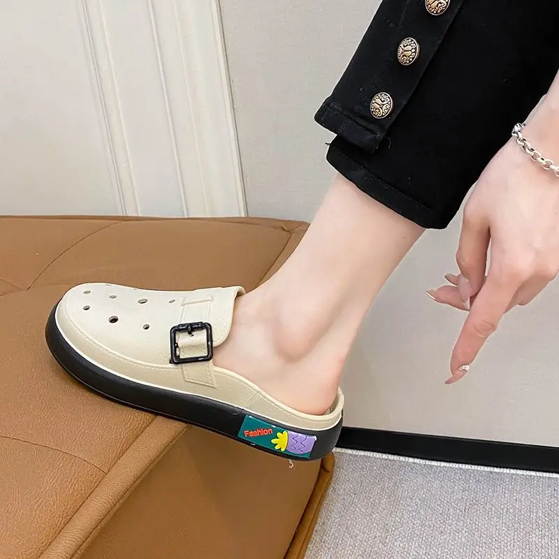 Women\'s Slippers and Ladies Sandals Mules Cartoon Slides Job Round Toe Summer 2024 Outside Shoes Black Low Heel Anime on Offer F