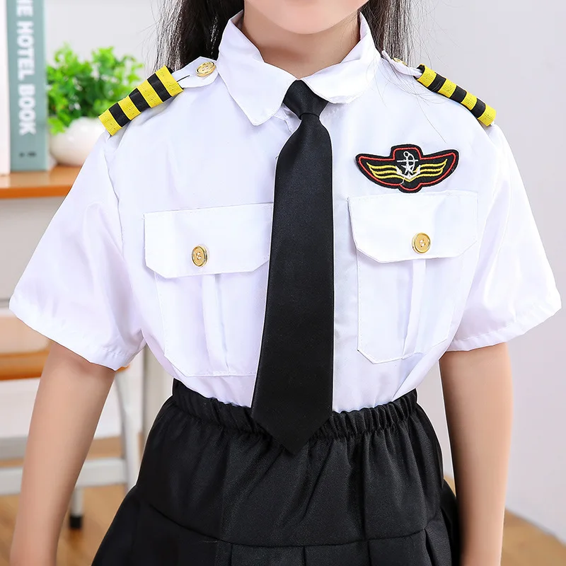 Kids Boys Girls Air Force Flight Attendants Uniform Cosplay Costumes Kindergarten Children\'s Day Pilots Performance Sets