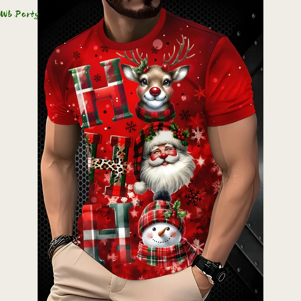 

Футболка с принтом Санта-Клауса, мужская повседневная футболка с короткими рукавами, рождественские футболки, одежда унисекс, футболки большого размера для мужчин, уличная одежда