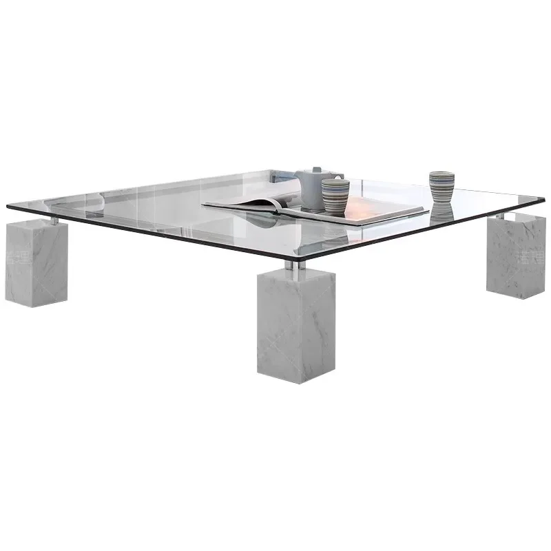 

zq1Marble Italian Style Living Room Home Cream Style Square High-end Glass Coffee Table