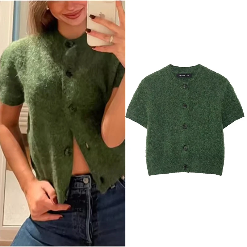 

Autumn short-sleeve knitted jacket solid color short women's cardigan sweater