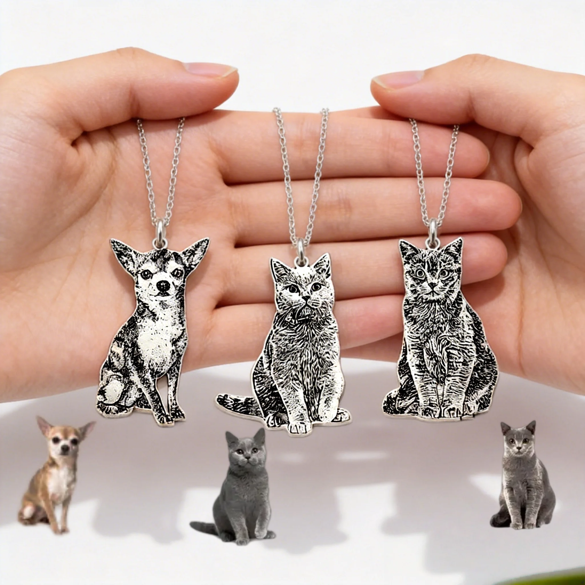 Custom Pet Portrait Necklace Personalized Stainless Steel Pendant Memorial Jewelry Gift For Pet Lovers Women Birthday