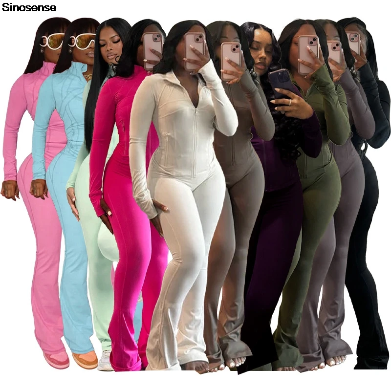 Damskie 2-częściowe stroje Casual Sports Workout Sets Bodycon Tracksuit Long Sleeve Zip Up Jacket Jogger Matching Sweat Pants Set