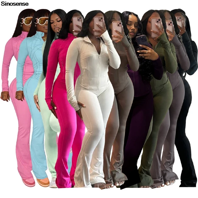 Damskie 2-częściowe stroje Casual Sports Workout Sets Bodycon Tracksuit Long Sleeve Zip Up Jacket Jogger Matching Sweat Pants Set