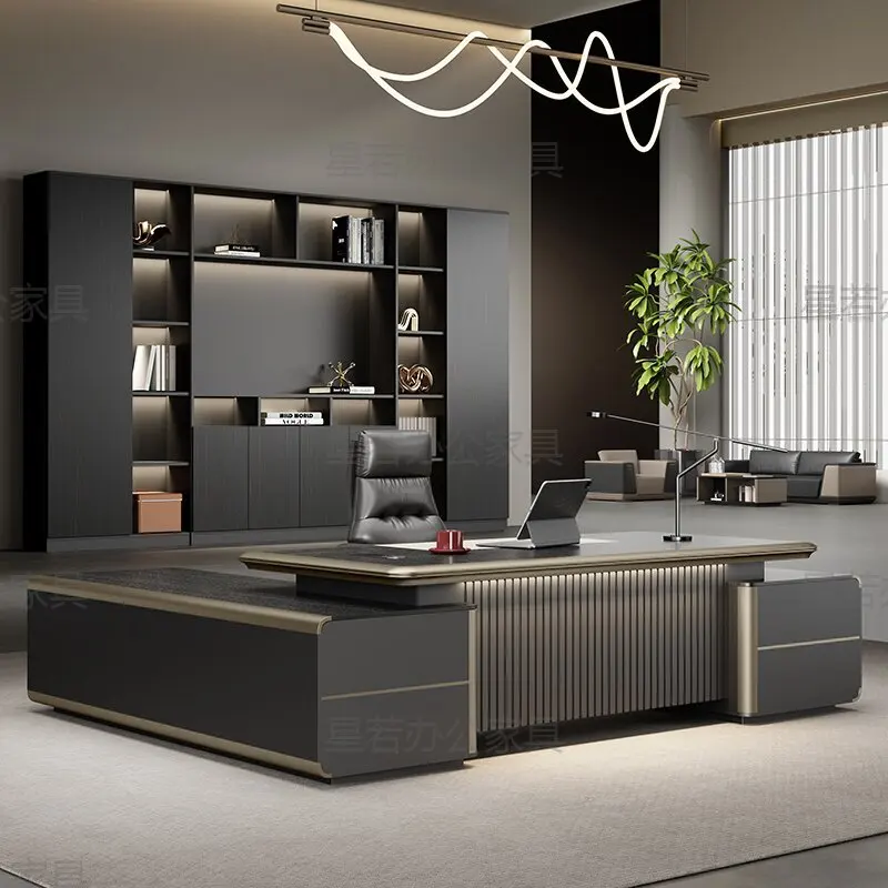 Light luxury aluminum alloy desktop boss desk, simple modern chairperson's desk, president's desk, large desk