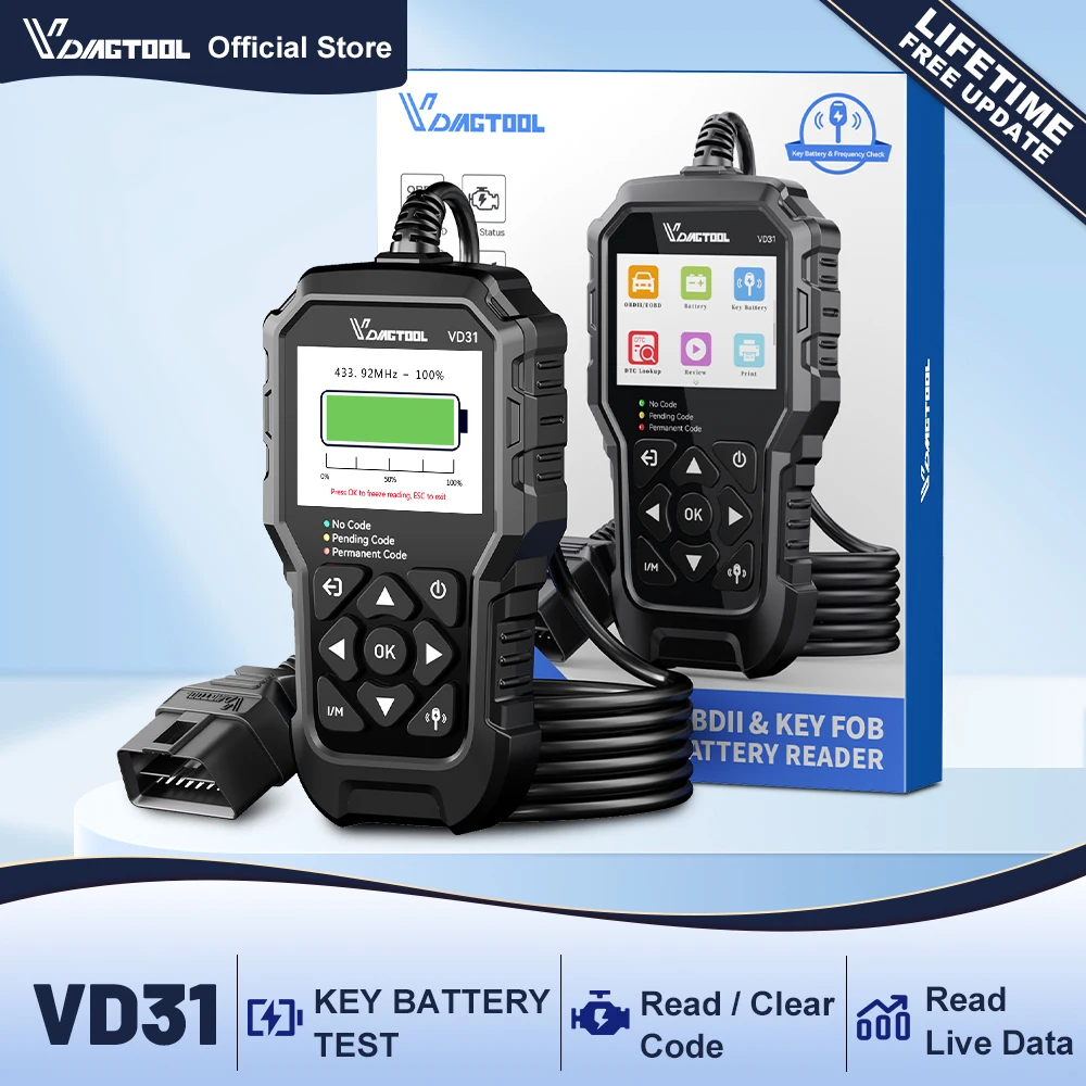 

VDIAGTOOL VD31 OBD2 сканер считыватель кодов неисправностей двигателя автомобиля с проверкой аккумулятора ключа/живые данные/I/M чтение для всех автомобилей OBDII