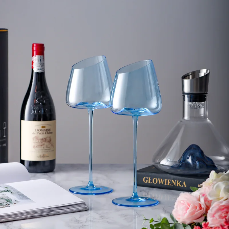 

Light Luxury Goblet Ice Sapphire Crystal Glass Wine Glass Oblique Blue Drinking Glasses Home Restaurant Gift Wine Utensils