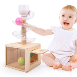 Montessori Toys Baby Early Education Puzzle Rotating Track Rolling Ball Sliding Ball Wooden Tower Toy Set 0-3 Years Old