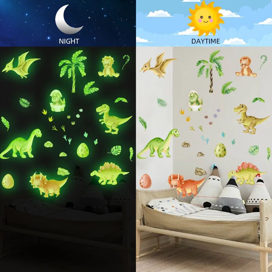 Luminous Cartoon Dinosaur Era Wall Sticker for Kids Room Decals Glow in The Dark Removable  Glowing Children's Bedroom Stickers