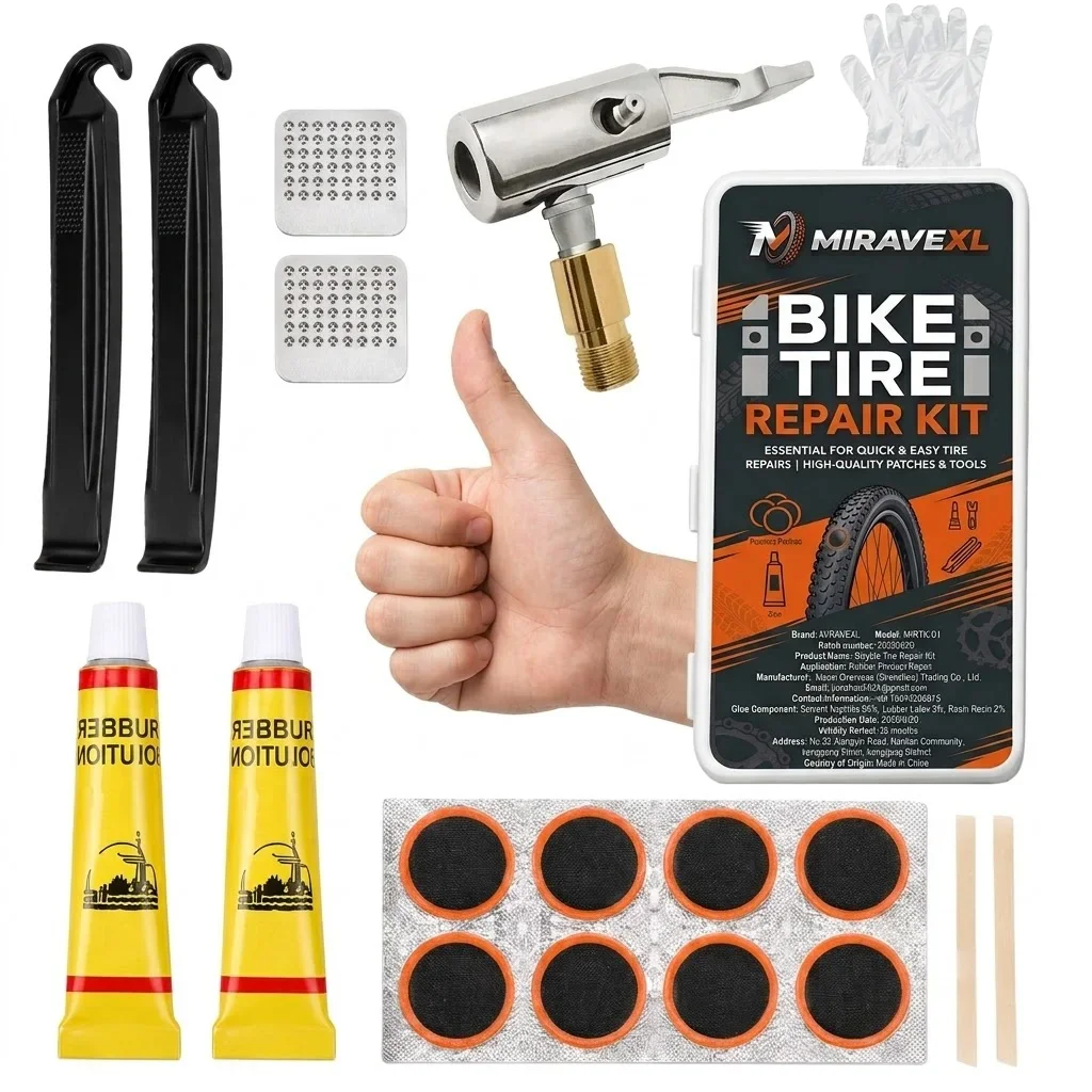 MIRAVEXL Bike Tire Repair Kit Professional MTB Bicycle Puncture Patch Sets Portable Emergency Cycling Flat Fix Tools Box Pack