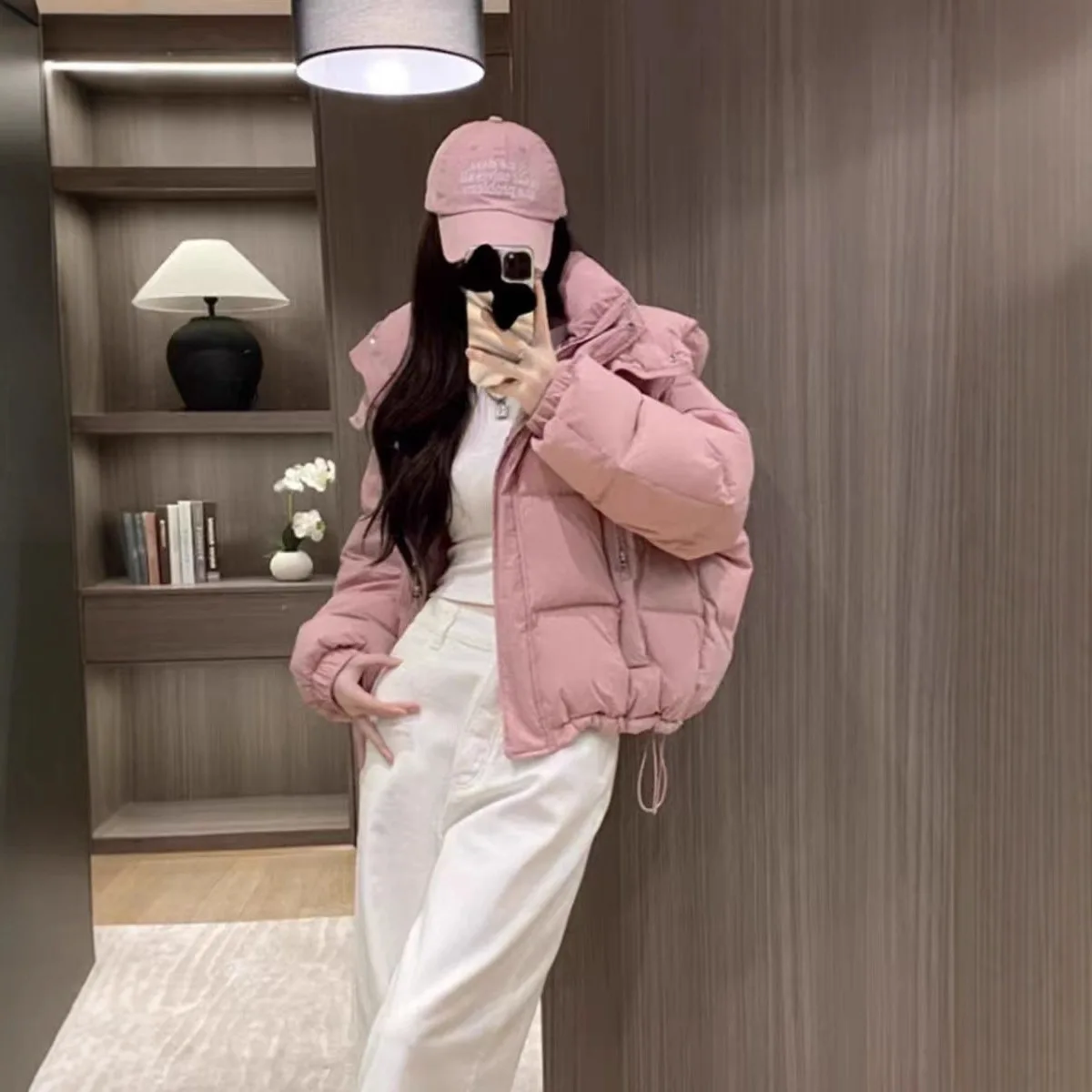 Pink Thickened Cotton Jacket Women's Design Sensation Spring 2024 New Large Size Trendy Bread Coat Outerwear