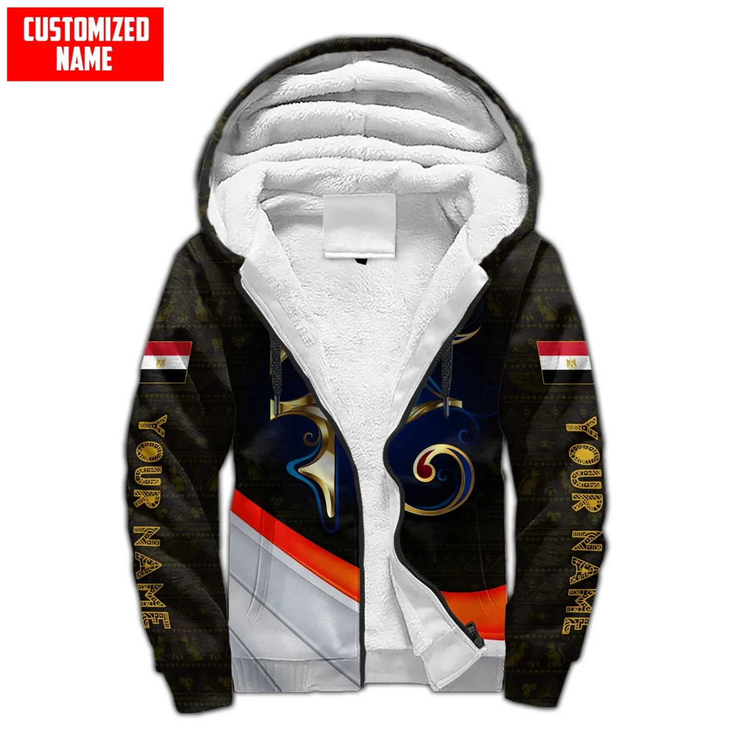 Personalized Name Ancient Egypt 3D Printed Fashion Men's Fleece Zip Hoodie Unisex Casual Winter Thicker Warm zipped jacket JH19