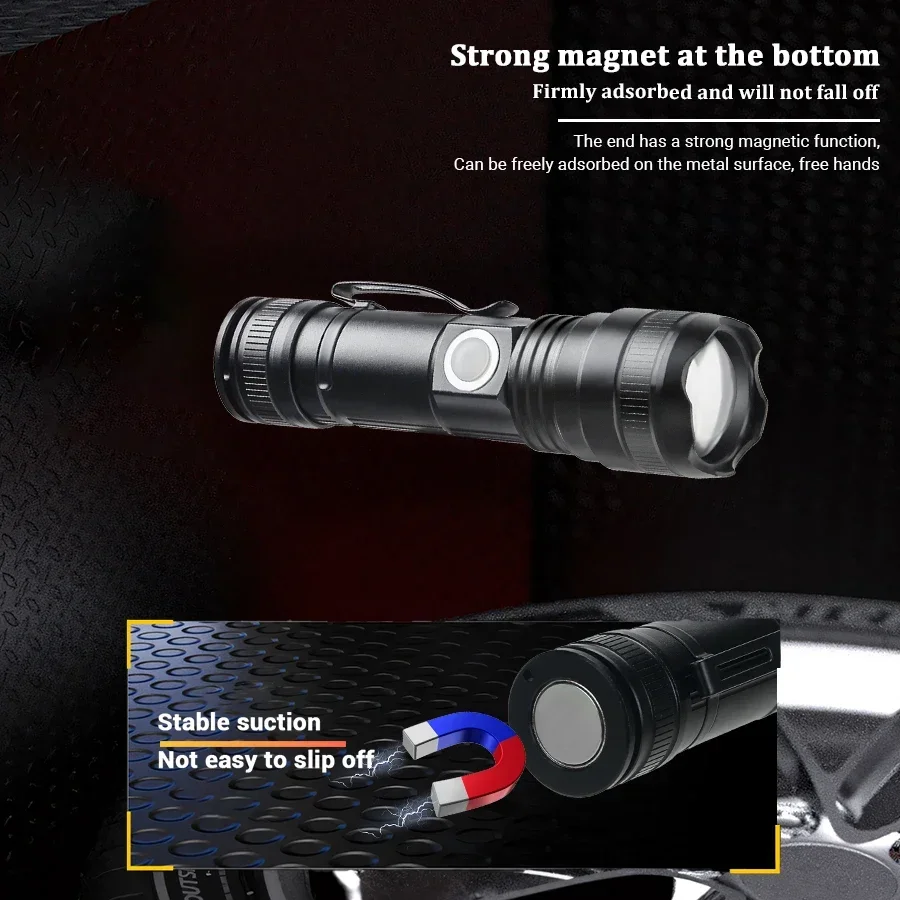 Portable Rechargeable LED Flashlight Super Bright Zoom Tactical Torch Spotlight Outdoor Camping Tazer Lamp with A Box as a Gift