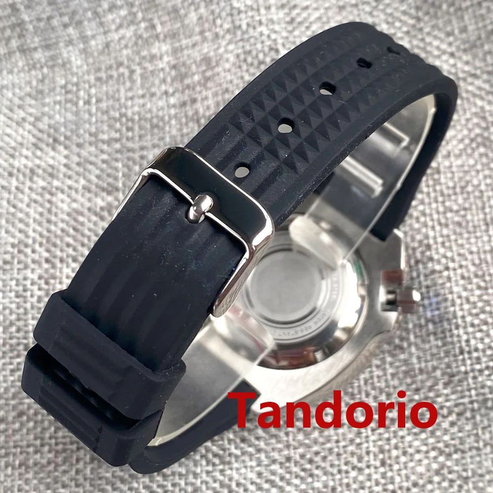 Tandorio 44 مللي متر NH35 PT5000 حركة أوتوماتيكية للرجال ساعة 200 متر مقاومة للماء الياقوت الزجاج علامة مضيئة اليد شريط مطاطي تاريخ