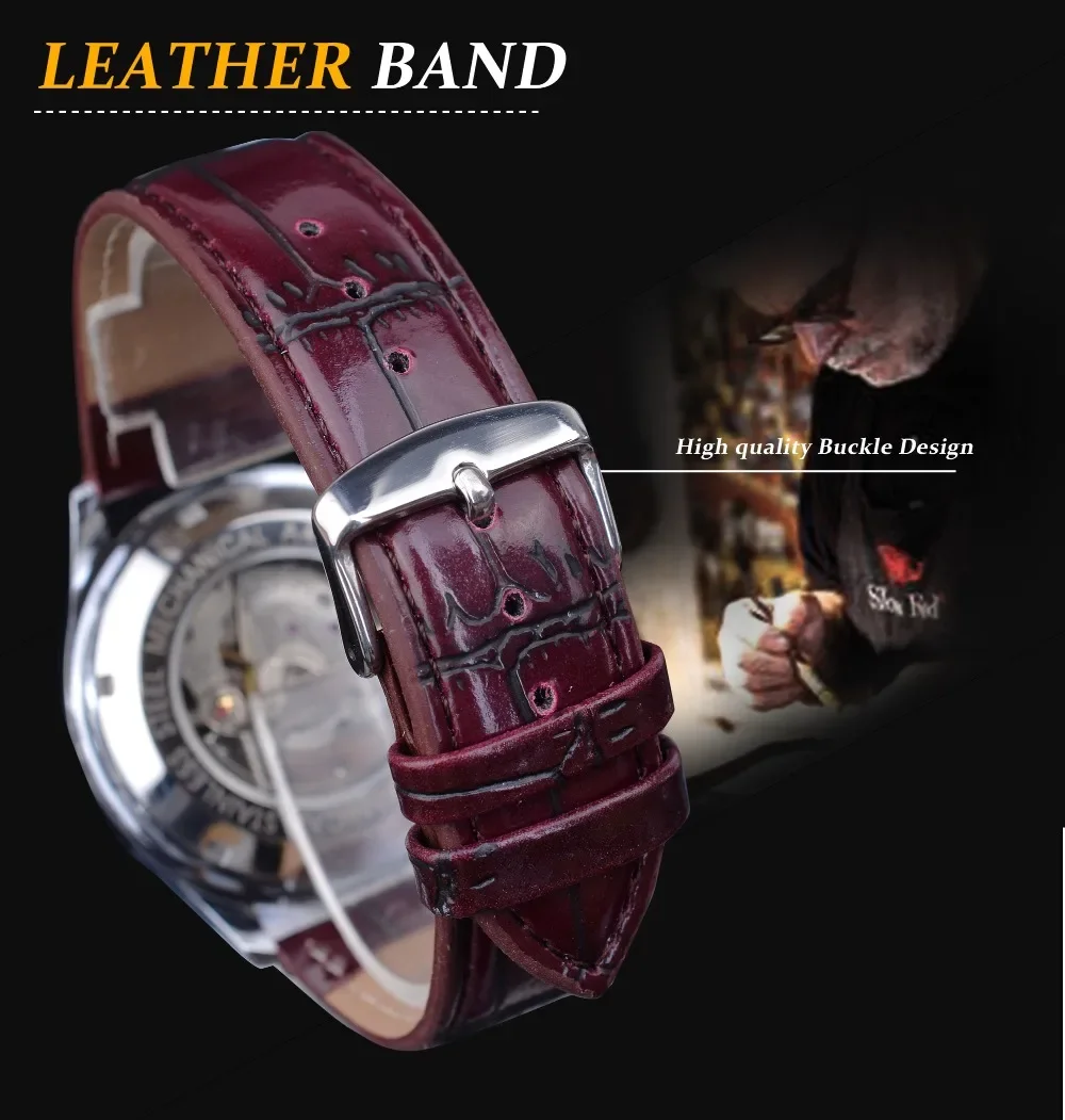 الفائز ريترو كلاسيكي جديد الرجال الساعات الميكانيكية التقويم التلقائي ساعات المعصم الجلدية العلامة التجارية الفاخرة Relogios ساعة الأعمال