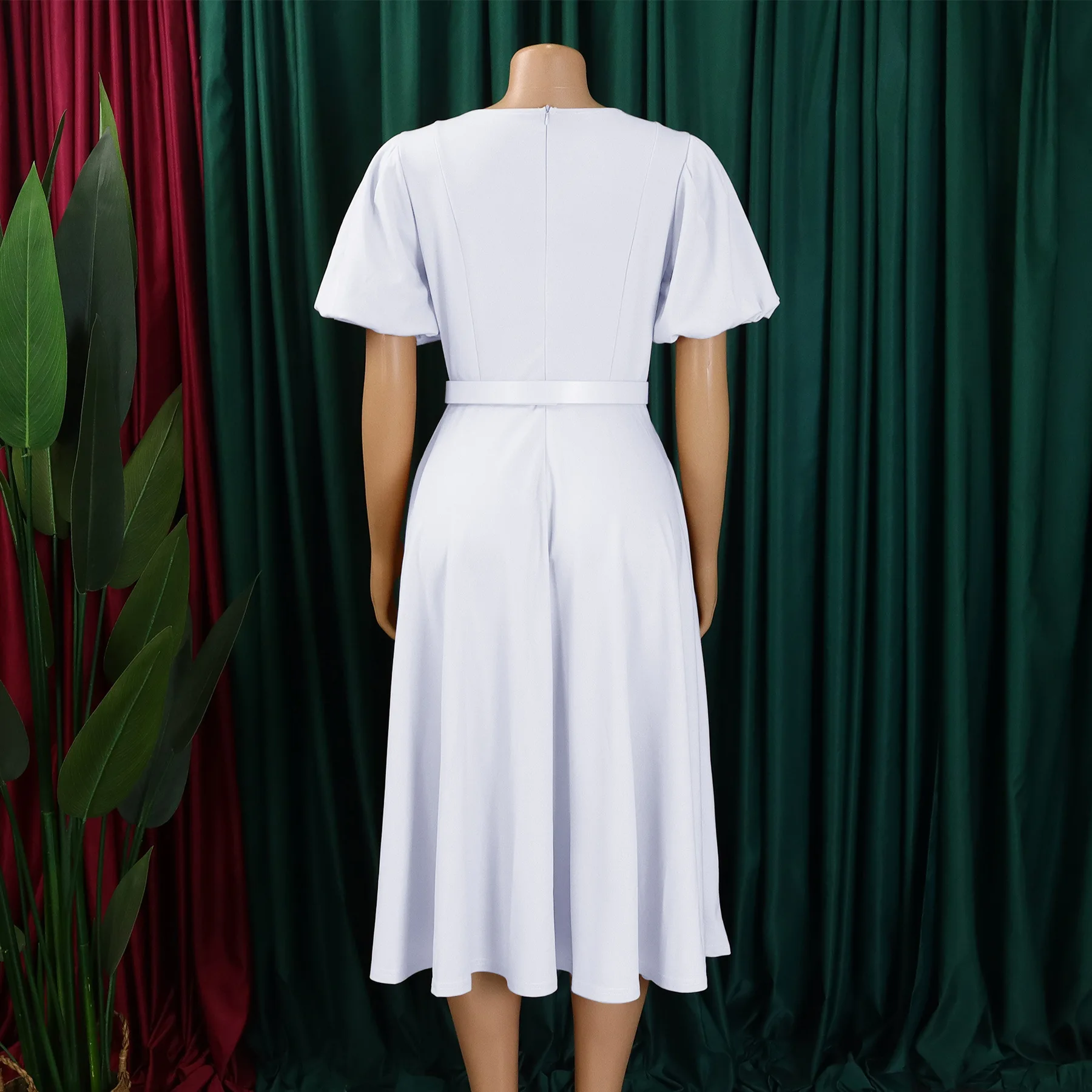 White Dress Women Long Dresses A Line Vestidos Streetwear High Waist Puff Sleeve Belt Elegant Y2k Party Wedding Summer 2025