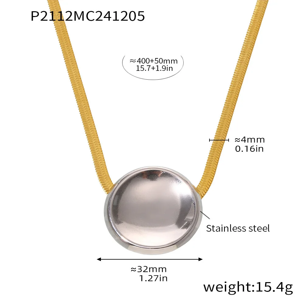 Dual Colors Shiny Necklace For Women Gold Plated Square Pendant Luxury Waterproof Elegant Snake Chain Jewelry Gift