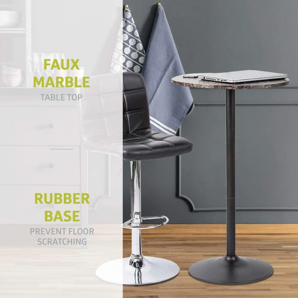 Round Bar Faux Marble Top e Base Preta, Pub Table, 1 Pack