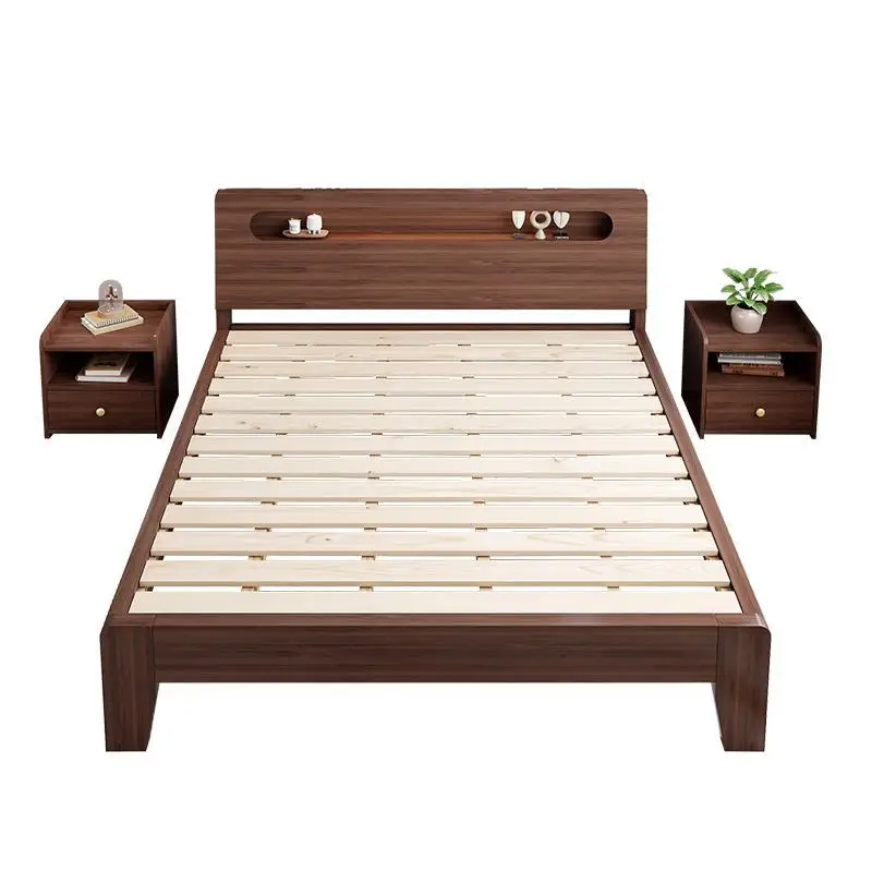 

Solid wood bed Walnut plate 1.5 meters household double bed 1.2 wooden economy rental house single bed rack