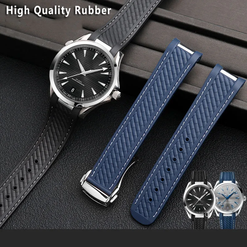 For Omega AT150 Seamaster 300 AQUA TERRA Diving Rubber Watchband Black Blue Silicone Watch Strap 20mm bracelet with foding clasp