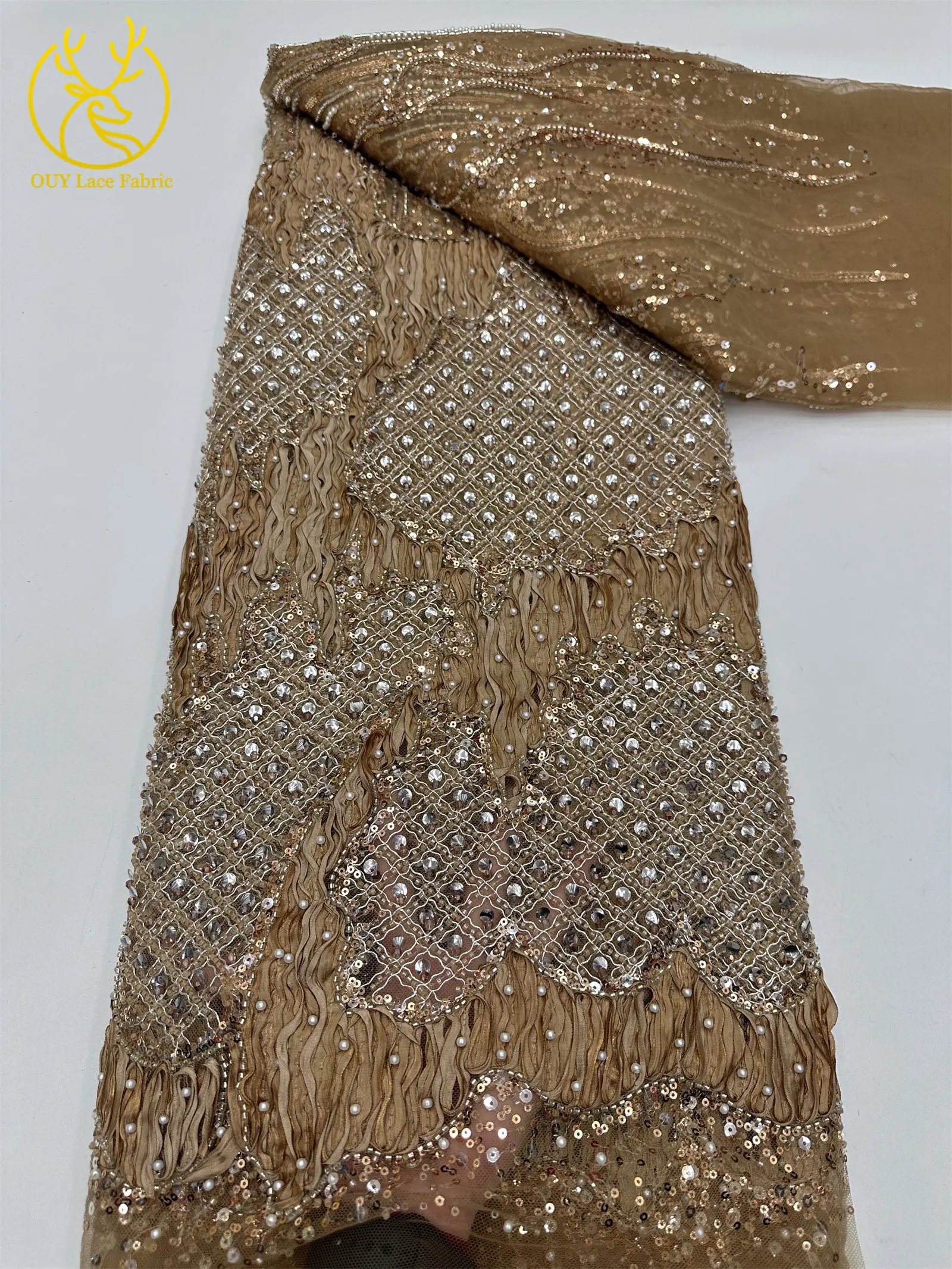 2026 Neues Design Französischer Perlen-Tüll-Spitzenstoff Weinrot Nigerianischer Afrikanischer Pailletten-Netzstoff für Abendkleider 5 Yards – Detail 18