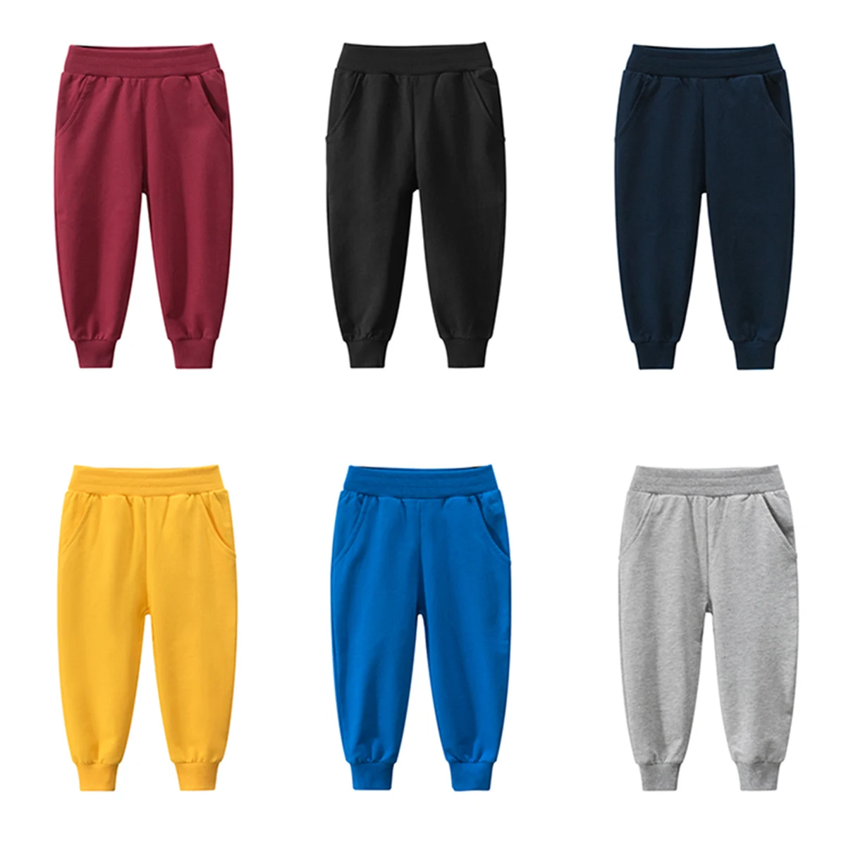 

OVTRB хлопковые длинные штаны для мальчиков, детские однотонные повседневные спортивные штаны для бега, детские эластичные спортивные штаны с карманами на поясе, активные спортивные штаны