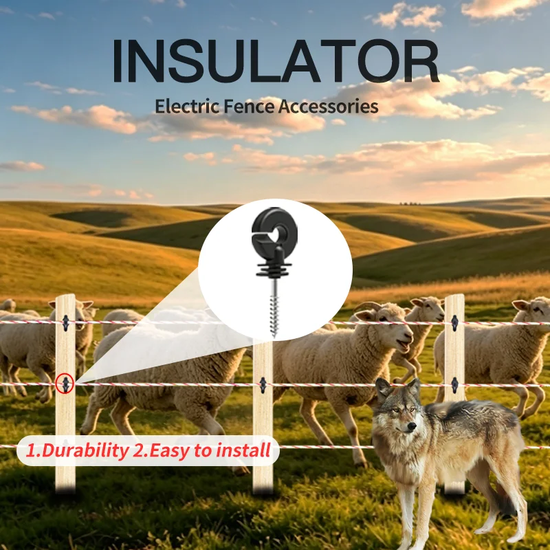 80Pcs Electric Fence Insulators  1 Installation Tool Kit, Plastic Snap-on Post Insulator for T-Post Wooden Pole, Farm Ranch Per view 3