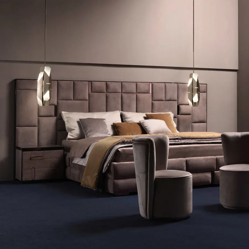 

Italian Leather Bed Designer Bed High-end Atmospheric Villa Large Master Bedroom Large Bed Light Luxury Widescreen