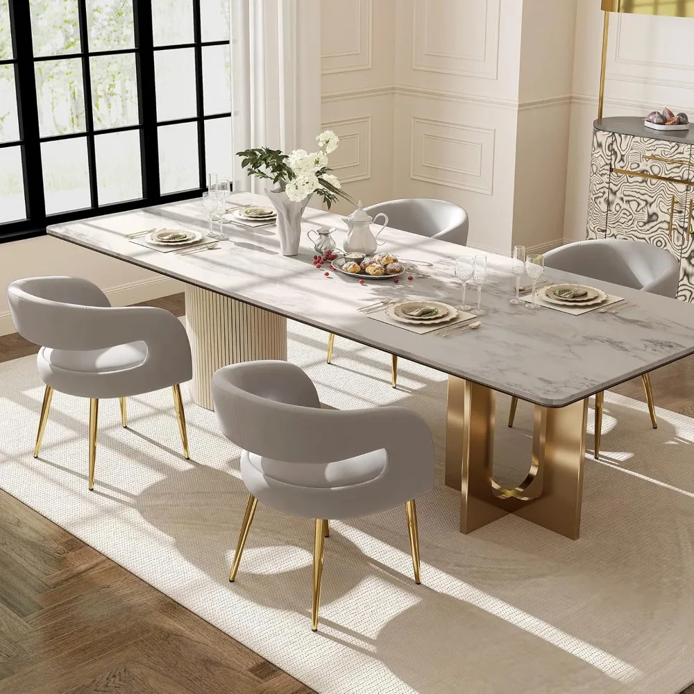 

Upholstered Dining Chairs Set of 4, Velvet Kitchen Chairs with Open Back&Arm Kitchen & Dining Room Chairs Gold Legs Accent Diner