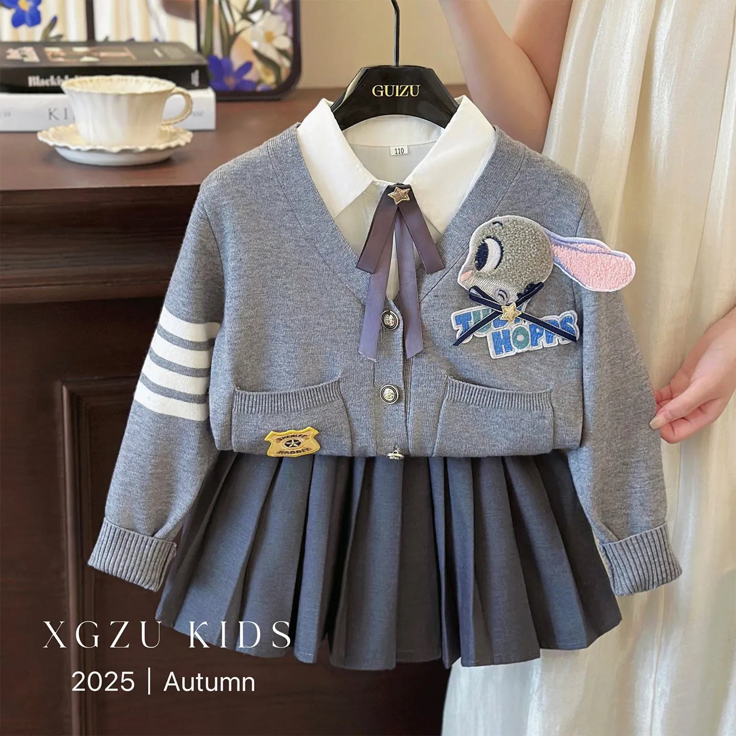 

2026 New Disney Judy Rabbit Officer Anime Children Cardigan Shirt Pleated Skirt Set Fashion Cartoon Student Spring College Style