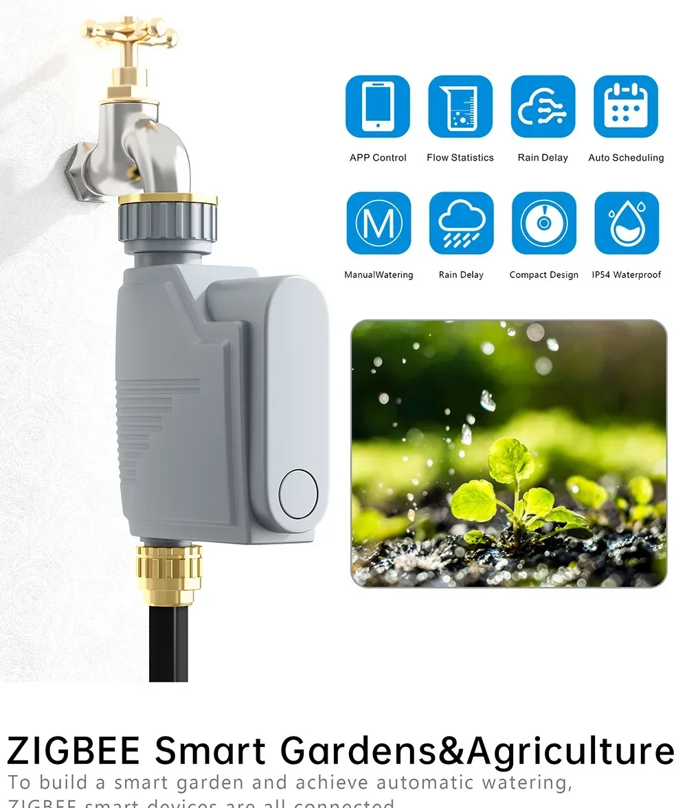 ZigBee Wifi Garten Bewässerungs timer Smart Sprinkler Tropf bewässerungs system eingebauter Wasser durchfluss Rekorder Wasser regler Tuya