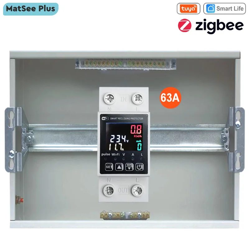 

Tuya Smart WiFi Auto Reclosing 63A Circuit Breaker Energy Monitor App Remote Control Timing AC80-300V Support Google Home Alexa