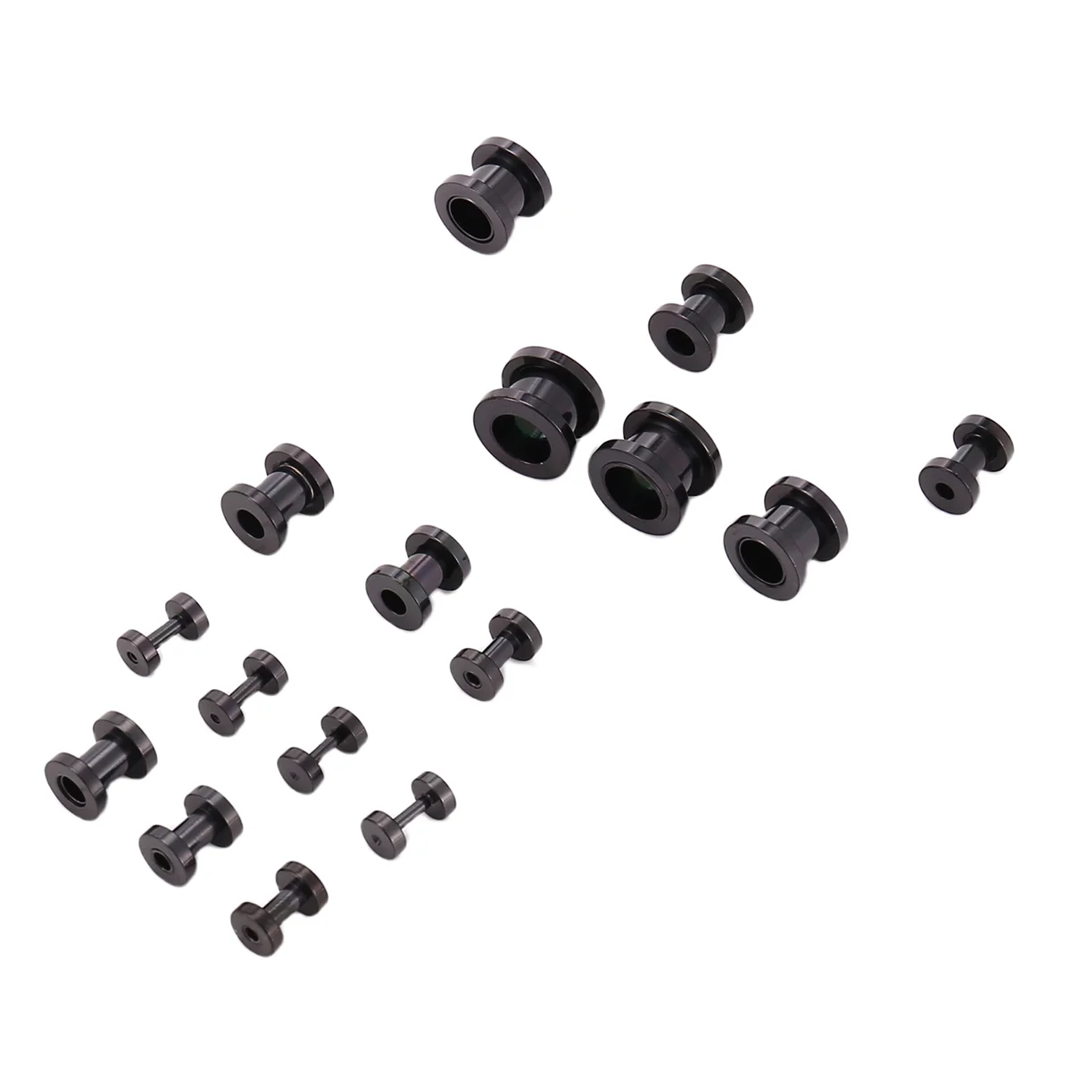 CXZD-Stainless Steel Ear Plugs Expanders 1.6-10mm Set of 16Pcs Black