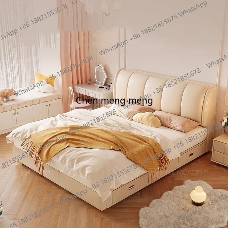 

White Cream Bed Cloud Large Size Room Decor Beauty Wooden Comfortable Ergonomic Bed Floor Letto Matrimoniale Home Furniture