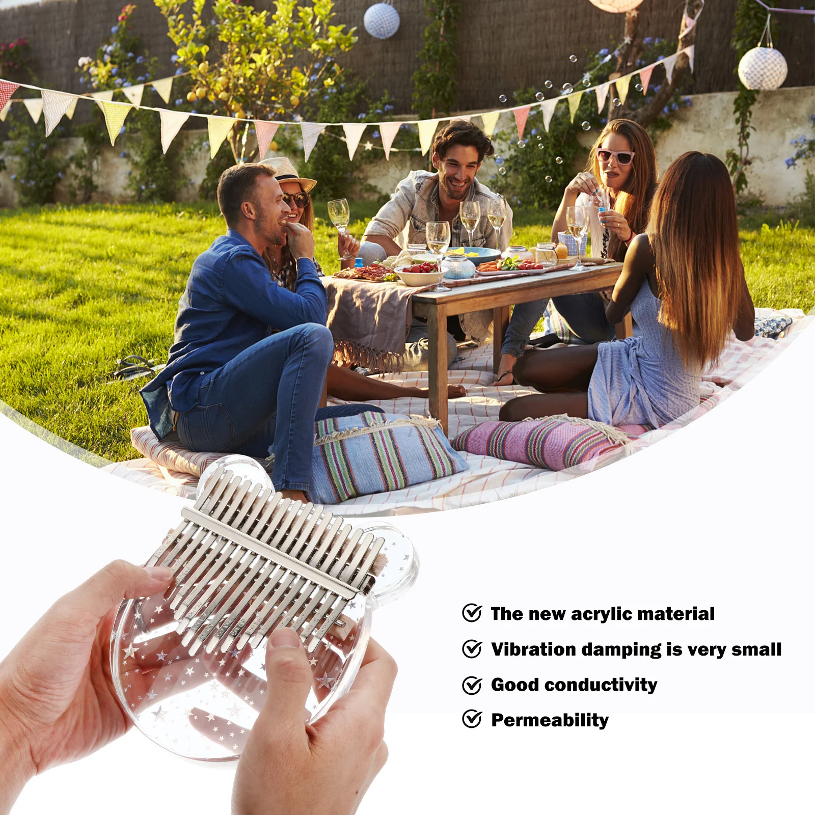 

1Set Mini Kalimba Thumb Piano Crystal Glass Finger Piano Musical Instrument Compact Portable 17 Keys for Beginners